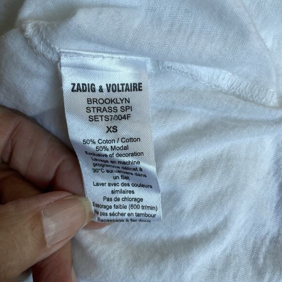 Zadig & Voltaire Brooklyn Strass White Skull Cotton Tshirt Sleeveless Top XS 0 2 - Picture 9 of 15